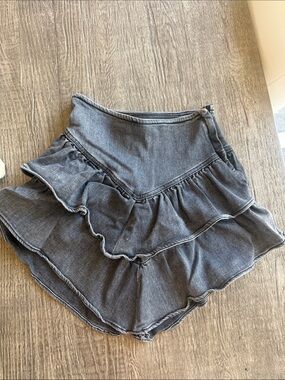 Women's Gray Ruffle Denim Skirt